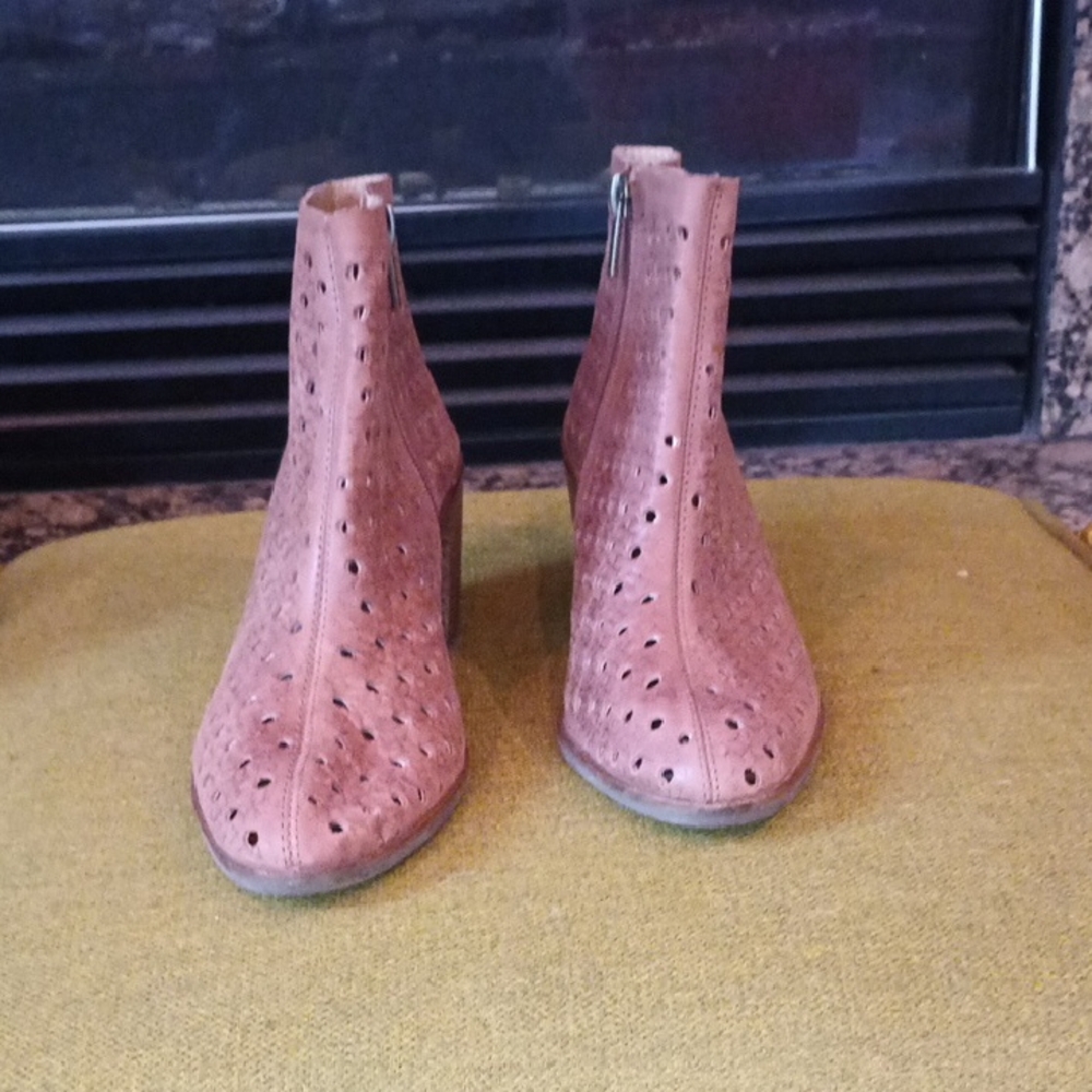 Lucky Brand Perforated Tan Suede Ankle Booties